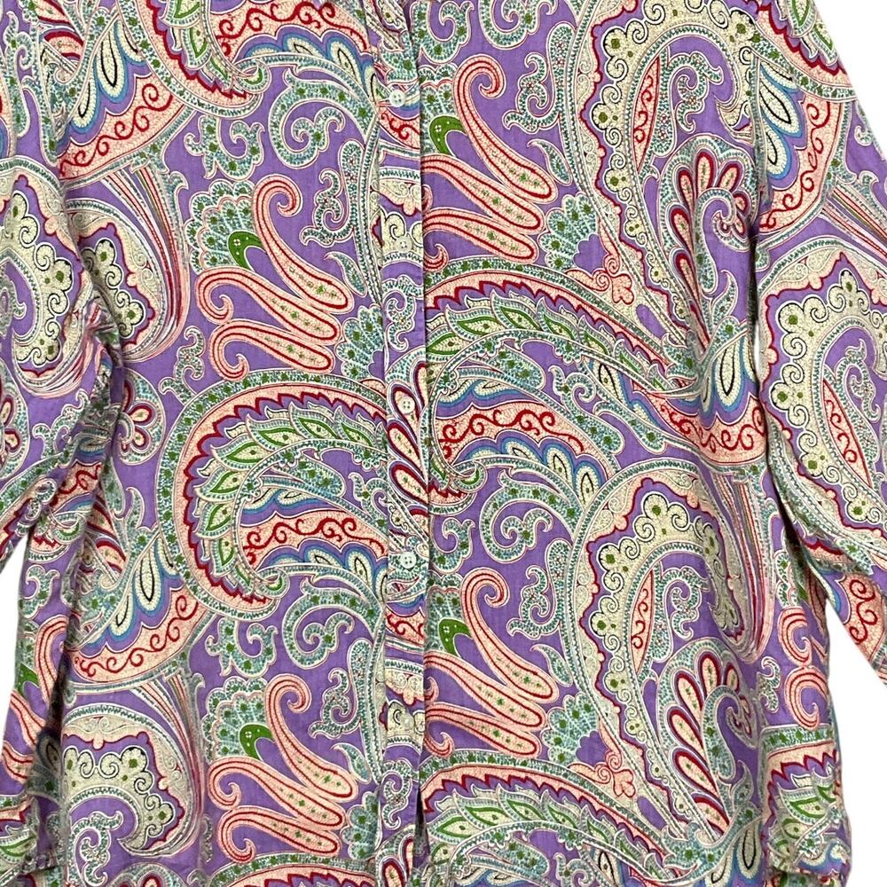 LAUREN RALPH LAUREN Shirt Top Linen Paisley Print Art ColorButton Up Down XL - Picture 12 of 12